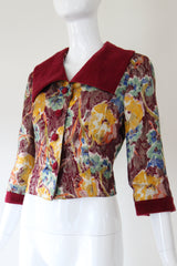 "Jewel Tone Lamé & Velvet" Vintage 1950's Jewel Tone Floral Lamé & Burgundy Velvet Jacket UK 12 US 8