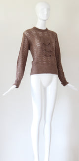 "Winter Knit" Vintage 1950's Chocolate Brown Knitted Jumper UK 10-12 US 6-8