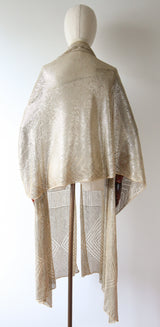 "Cream & Silver Assuit" Vintage 1920's Cream & Silver Large Assuit Shawl