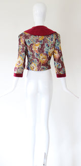 "Jewel Tone Lamé & Velvet" Vintage 1950's Jewel Tone Floral Lamé & Burgundy Velvet Jacket UK 12 US 8