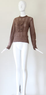 "Winter Knit" Vintage 1950's Chocolate Brown Knitted Jumper UK 10-12 US 6-8