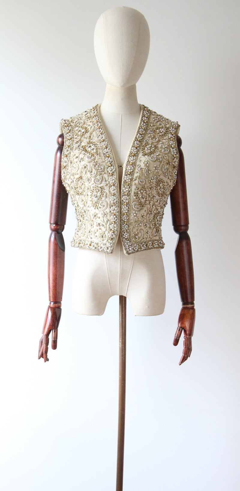 "Larry Aldrich" Vintage 1960's Marie McCarthy For Larry Aldrich Beaded & Embroidered Waistcoat UK 10-12 US 6-8