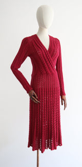 "Magenta Knit" Vintage 1940's Magenta Knitted Dress UK 10-12 US 6-8