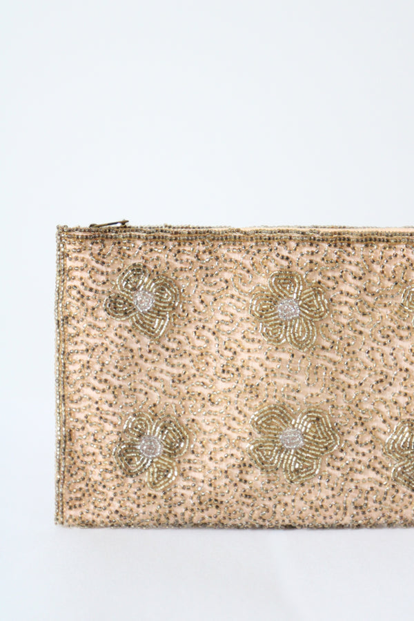 "Golden Daisies" Vintage 1950's Walborg Gold Beaded Evening Clutch Bag