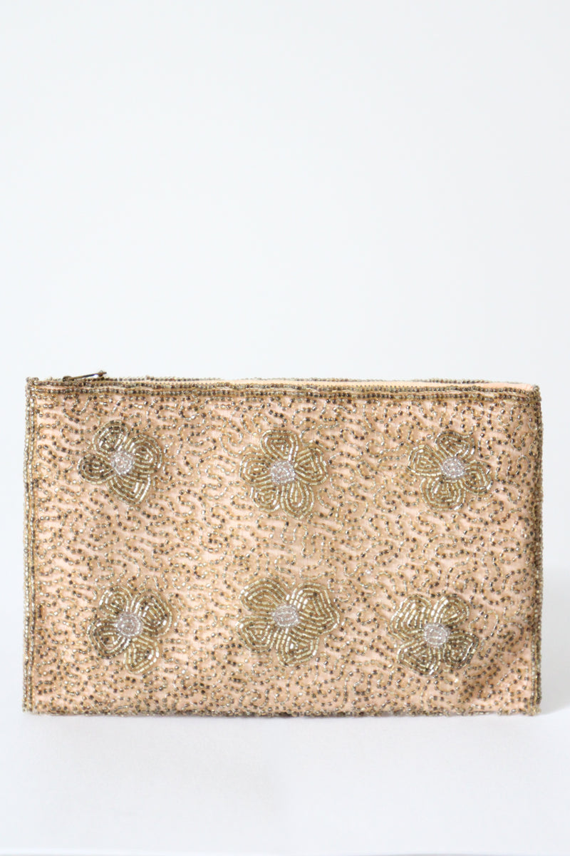 "Golden Daisies" Vintage 1950's Walborg Gold Beaded Evening Clutch Bag
