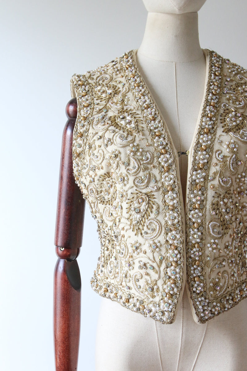 "Larry Aldrich" Vintage 1960's Marie McCarthy For Larry Aldrich Beaded & Embroidered Waistcoat UK 10-12 US 6-8