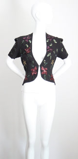 "Sequin Florals" Vintage 1940's Black Rayon & Sequin Jacket UK 8-10 US 4-6