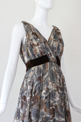 "Watercolour Roses & Velvet" Vintage 1950's Pleated Watercolour Floral Dress UK 8 US 4