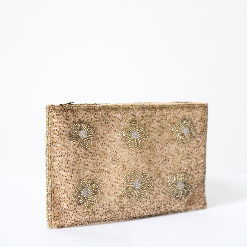 "Golden Daisies" Vintage 1950's Walborg Gold Beaded Evening Clutch Bag
