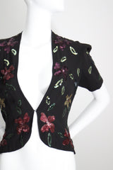 "Sequin Florals" Vintage 1940's Black Rayon & Sequin Jacket UK 8-10 US 4-6