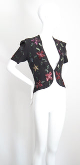 "Sequin Florals" Vintage 1940's Black Rayon & Sequin Jacket UK 8-10 US 4-6