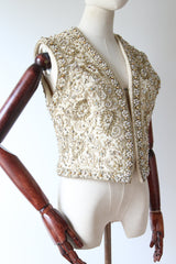 "Larry Aldrich" Vintage 1960's Marie McCarthy For Larry Aldrich Beaded & Embroidered Waistcoat UK 10-12 US 6-8