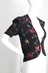 "Sequin Florals" Vintage 1940's Black Rayon & Sequin Jacket UK 8-10 US 4-6
