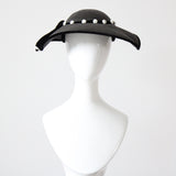 "Scallop Straw & Velvet" Vintage 1950's Black Straw & Velvet Scalloped Saucer Hat