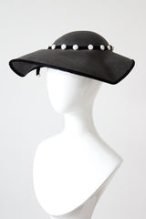 "Scallop Straw & Velvet" Vintage 1950's Black Straw & Velvet Scalloped Saucer Hat