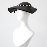 "Scallop Straw & Velvet" Vintage 1950's Black Straw & Velvet Scalloped Saucer Hat