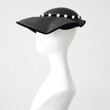 "Scallop Straw & Velvet" Vintage 1950's Black Straw & Velvet Scalloped Saucer Hat