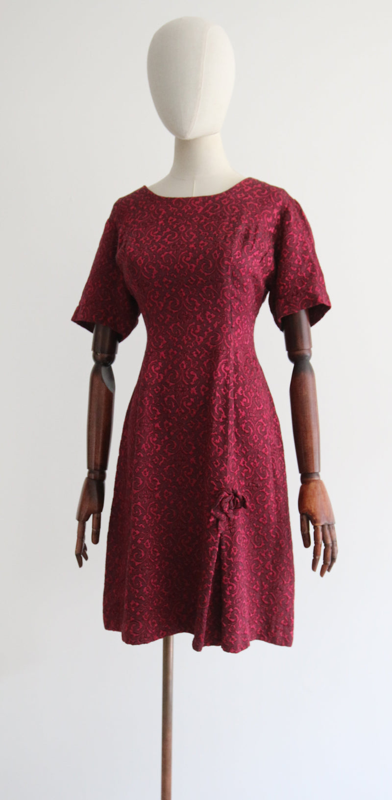 "Fuchsia Matelasse Brocade" Vintage 1960's Fuchsia Matelasse Brocade Dress UK 12 US 8