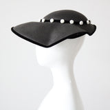 "Scallop Straw & Velvet" Vintage 1950's Black Straw & Velvet Scalloped Saucer Hat