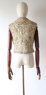 "Larry Aldrich" Vintage 1960's Marie McCarthy For Larry Aldrich Beaded & Embroidered Waistcoat UK 10-12 US 6-8