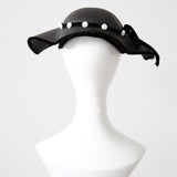 "Scallop Straw & Velvet" Vintage 1950's Black Straw & Velvet Scalloped Saucer Hat