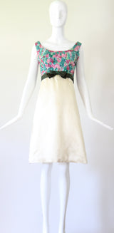 "Sequins & Silk" Vintage 1960's Sequin & Silk Embellished Cocktail Dress UK 10 US 6