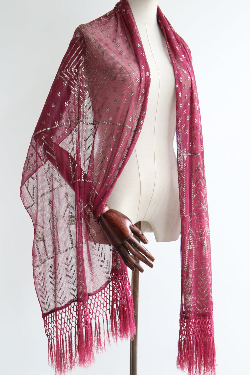 "Ruby Wine Assuit" Vintage 1920's Ruby Wine Assuit Shawl