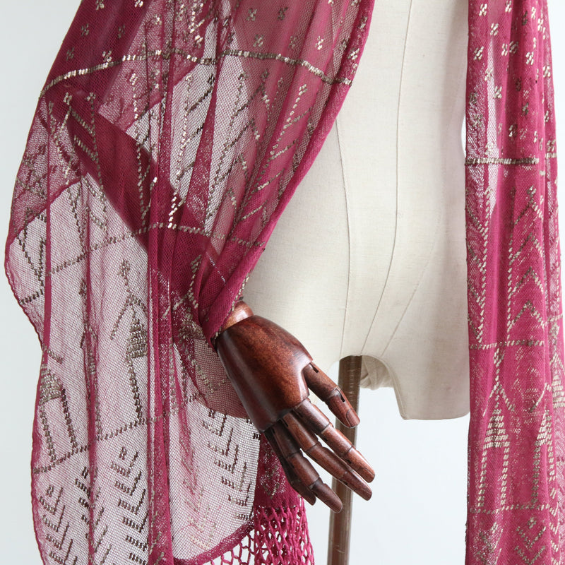 "Ruby Wine Assuit" Vintage 1920's Ruby Wine Assuit Shawl