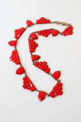 "Tomato Red" Vintage 1930's Bevelled Glass Art Deco Necklace