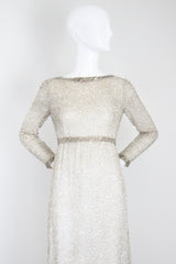"Silver Beadwork" Vintage 1960's Silver Glass Beaded Evening Dress UK 8 US 4