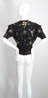 "Sequin Florals" Vintage 1940's Black Rayon & Sequin Jacket UK 8-10 US 4-6