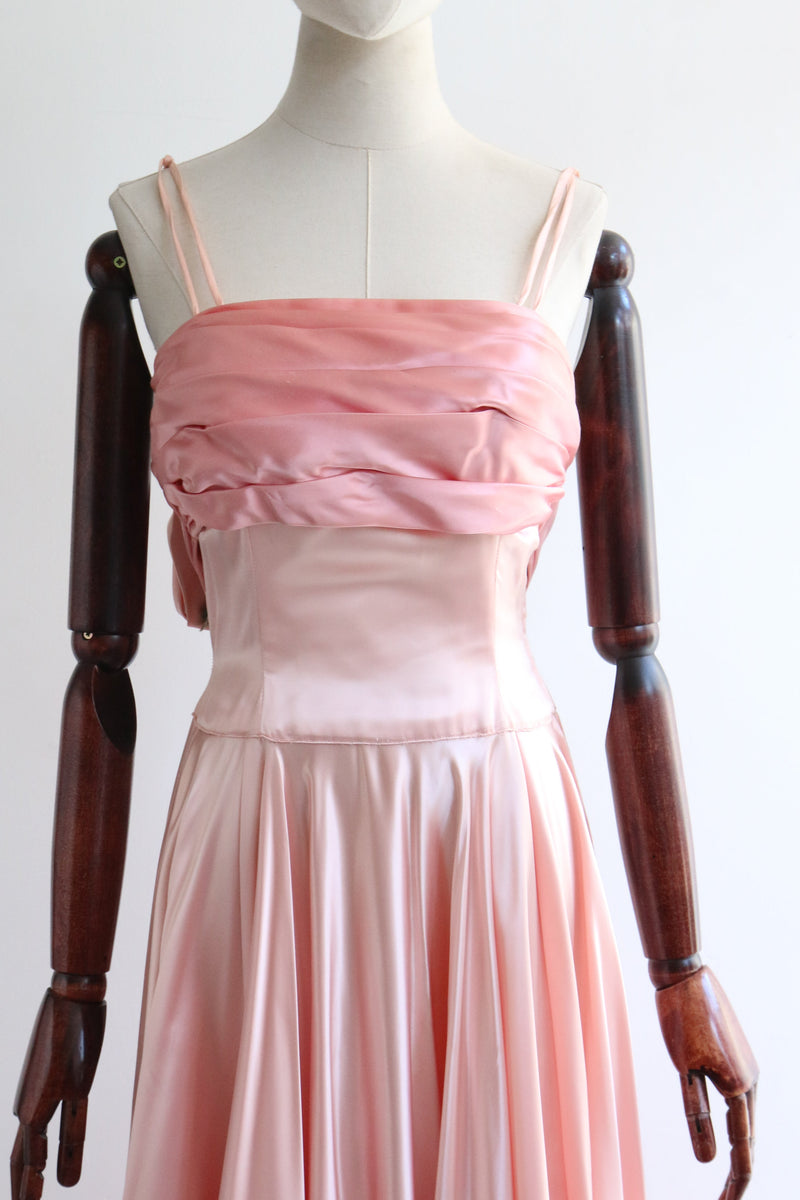 "Satin Roses" Vintage 1950's Duchess Satin Rose Embellished Dress UK 10 US 6