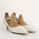 “Silver Highlights" Vintage 1960's Silver & White Brocade Heels UK 6.5 EU 39.5 US 8.5