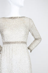 "Silver Beadwork" Vintage 1960's Silver Glass Beaded Evening Dress UK 8 US 4