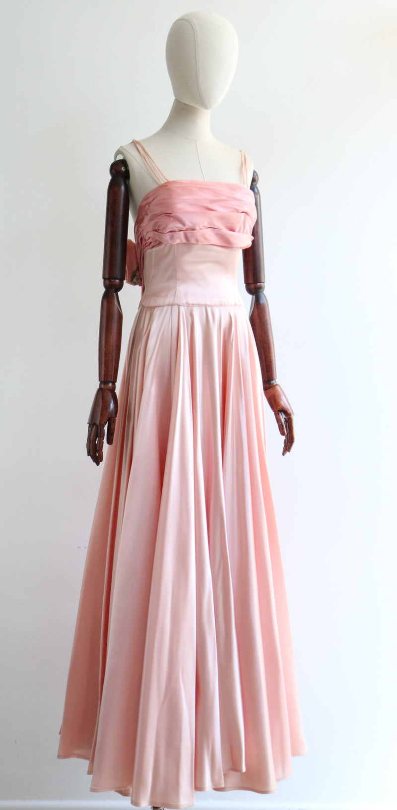 "Satin Roses" Vintage 1950's Duchess Satin Rose Embellished Dress UK 10 US 6