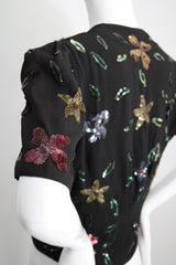 "Sequin Florals" Vintage 1940's Black Rayon & Sequin Jacket UK 8-10 US 4-6