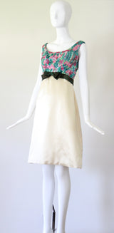 "Sequins & Silk" Vintage 1960's Sequin & Silk Embellished Cocktail Dress UK 10 US 6