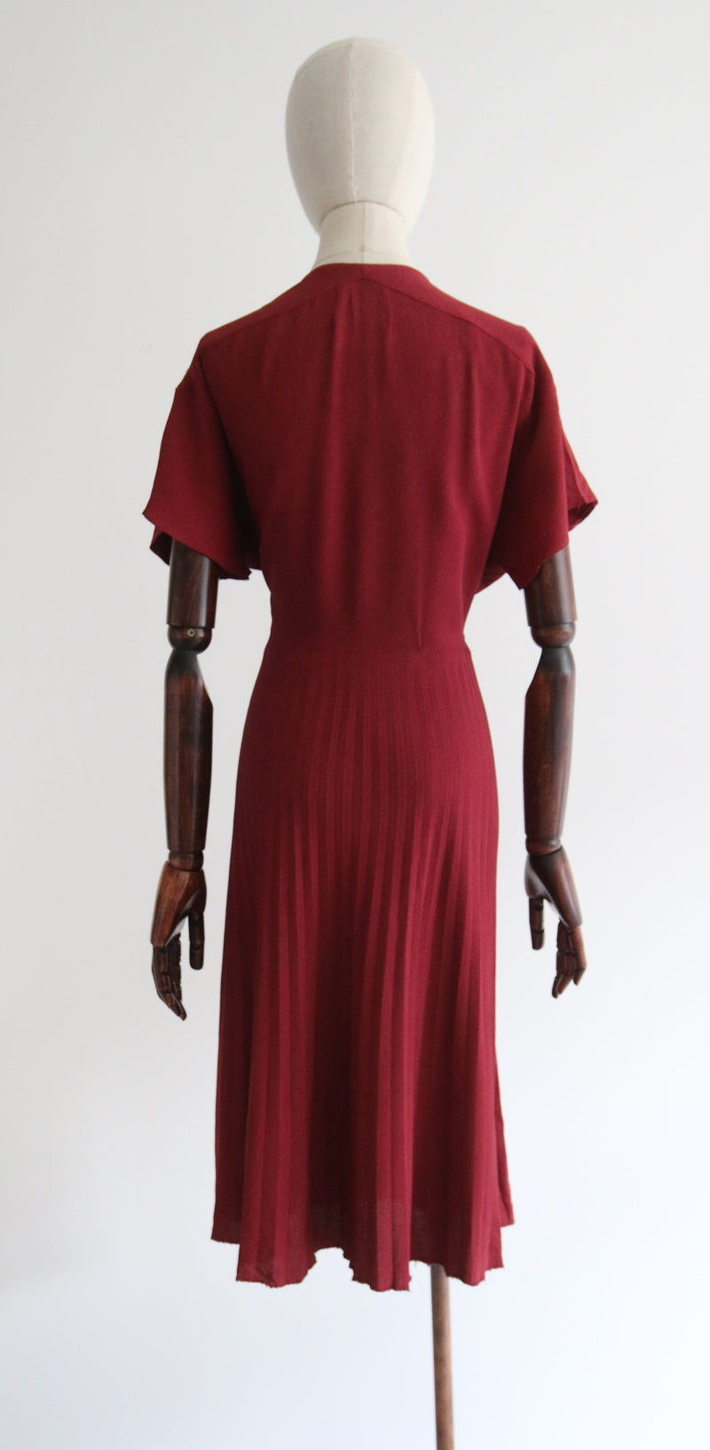 "Claret Crepe & Beadwork" Vintage 1940's Claret Crepe Silk Bead Embellished Dress UK 14 US 10
