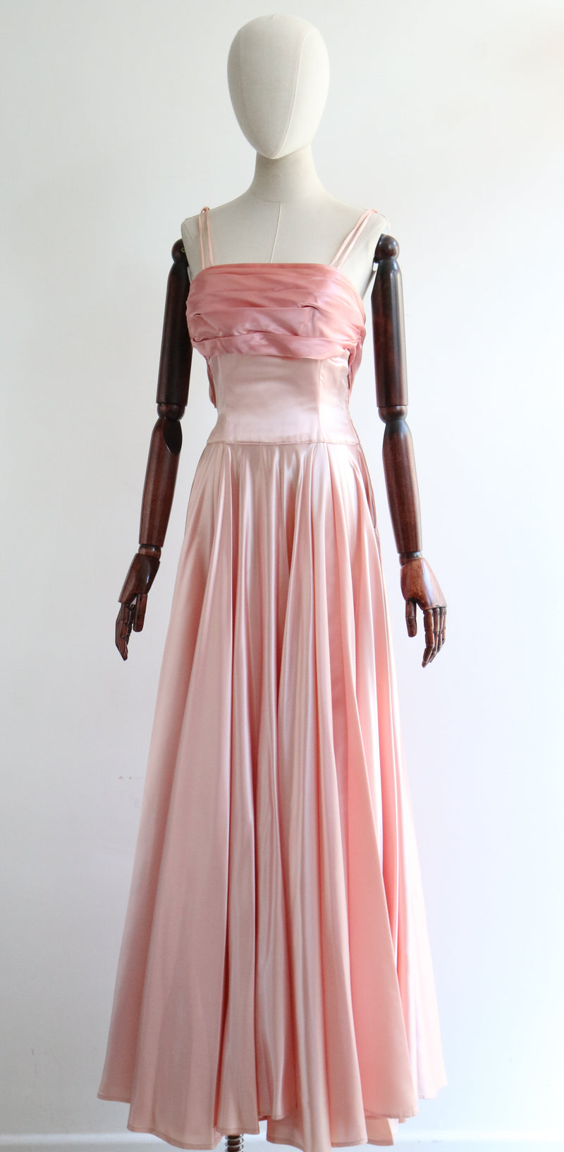 "Satin Roses" Vintage 1950's Duchess Satin Rose Embellished Dress UK 10 US 6