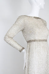 "Silver Beadwork" Vintage 1960's Silver Glass Beaded Evening Dress UK 8 US 4