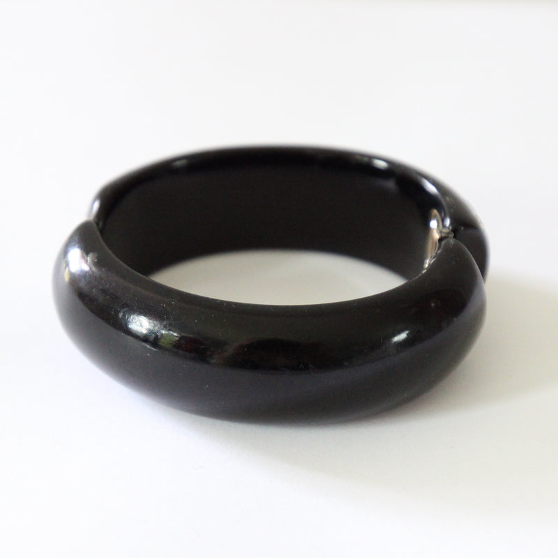 "Silver Inlaid Rhinestones" Vintage 1950's Celluloid & Rhinestone Clamper Bangle