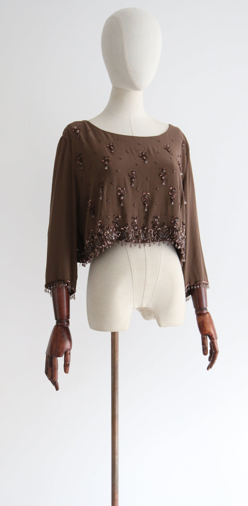 "Maple Beadwork" Vintage 1960's Maple Silk Jersey Beaded & Sequinned Blouse UK 14-16 US 10-12