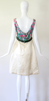 "Sequins & Silk" Vintage 1960's Sequin & Silk Embellished Cocktail Dress UK 10 US 6