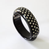 "Silver Inlaid Rhinestones" Vintage 1950's Celluloid & Rhinestone Clamper Bangle