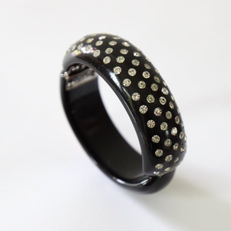 "Silver Inlaid Rhinestones" Vintage 1950's Celluloid & Rhinestone Clamper Bangle