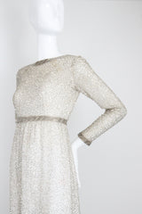 "Silver Beadwork" Vintage 1960's Silver Glass Beaded Evening Dress UK 8 US 4