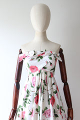 "Roses & Bows" Vintage 1950's Rose Print & Bow Detail Strapless Dress UK 8 US 4