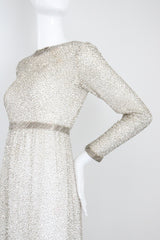 "Silver Beadwork" Vintage 1960's Silver Glass Beaded Evening Dress UK 8 US 4