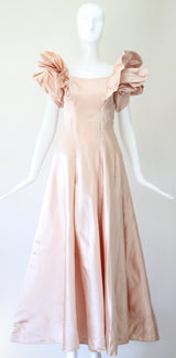 "Architectural Satin" Vintage 1940's Blush Duchess Satin Evening Gown UK 8 US 4