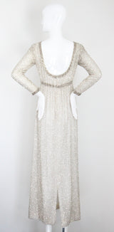 "Silver Beadwork" Vintage 1960's Silver Glass Beaded Evening Dress UK 8 US 4